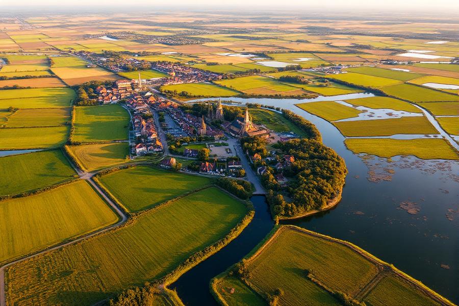 Vue aérienne de Saint-Agnant et de ses marais