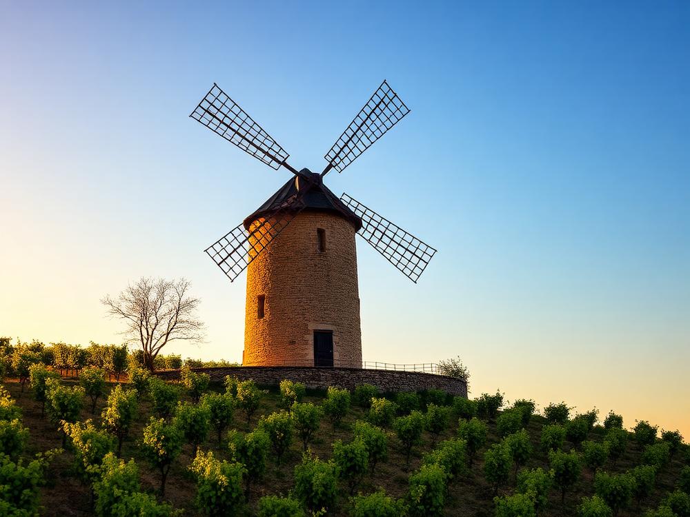 Moulin sur la butte au coucher du soleil
